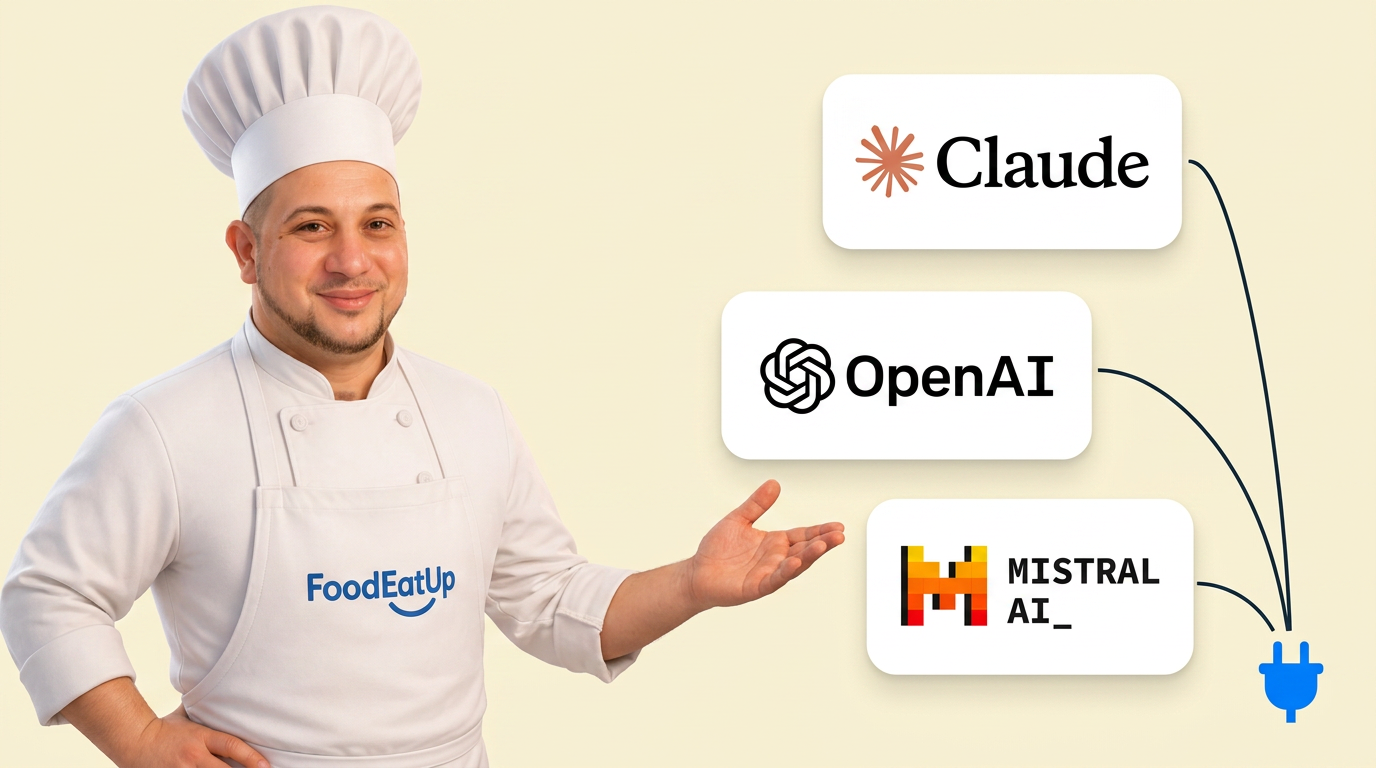 Le chef FoodEatUp présente Claude, ChatGPT et Mistral