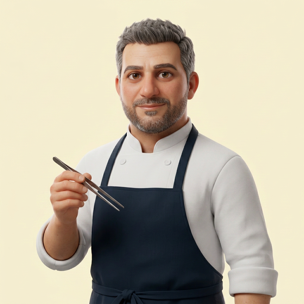 Illustration d'un chef de cuisine en veste blanche et tablier marine