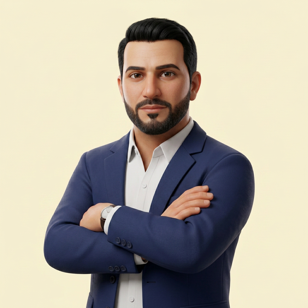 Illustration d'un franchisé en blazer marine, bras croisés