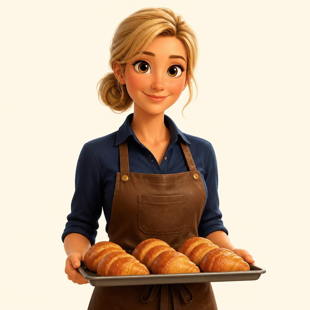 Illustration d'une pâtissière dressant des viennoiseries sur une plaque