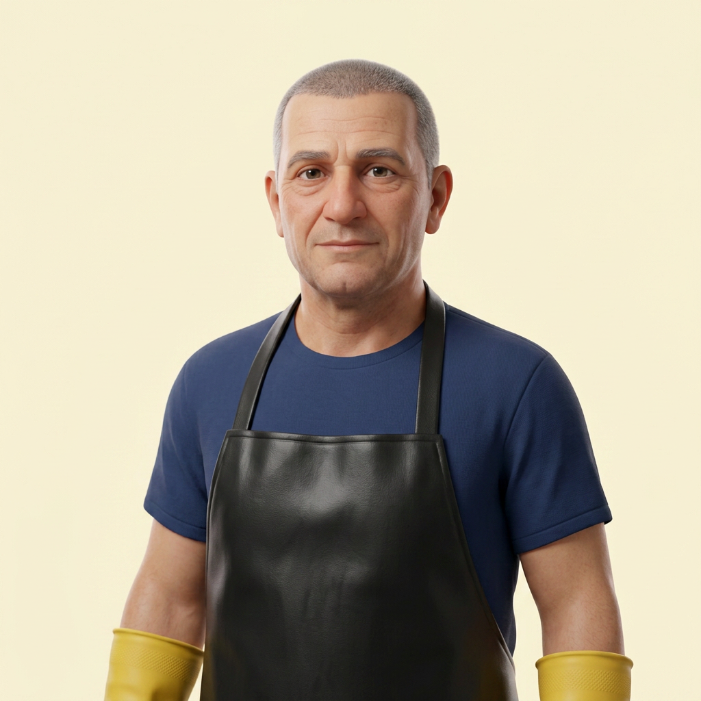Illustration d'un plongeur en tablier imperméable et gants jaunes