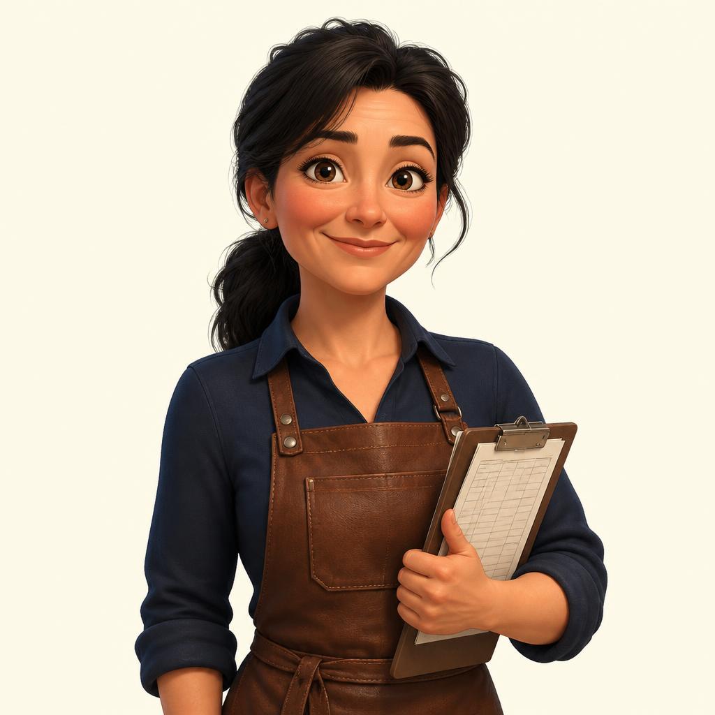 Illustration d'un responsable de boulangerie en chemise et tablier, tablette à la main